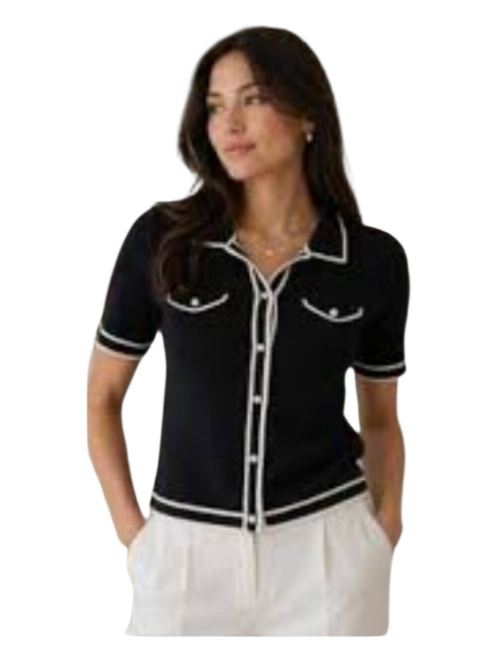 Jason Wu Womens Black Retro Mod Pearl Button Short Sleeve Crop Sweater XS